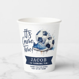 Navy Blue Soccer Kids Watercolor Pappbecher