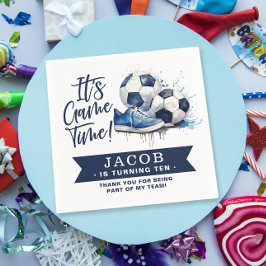 Navy Blue Soccer Kids Watercolor Serviette