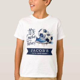 Navy Blue Soccer Kids Watercolor T-Shirt