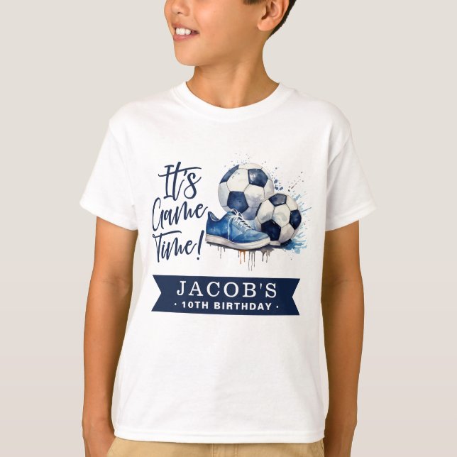 Navy Blue Soccer Kids Watercolor T-Shirt (Vorderseite)