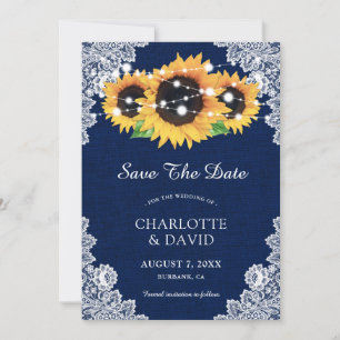 Navy Blue Sonnenblume speichern die Datumskarten Save The Date