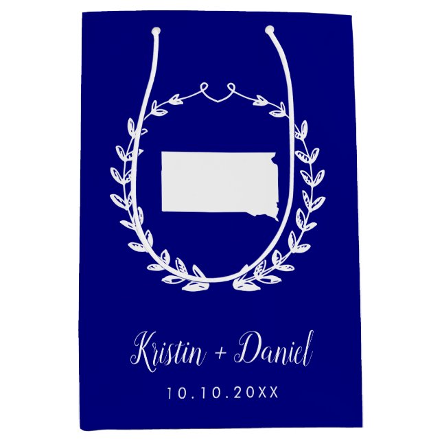 Navy Blue South Dakota Map Wedding Welcome Swag Mittlere Geschenktüte (Vorderseite)