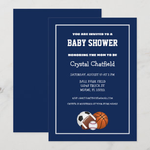 Navy Blue Sports Baby Dusche Einladung