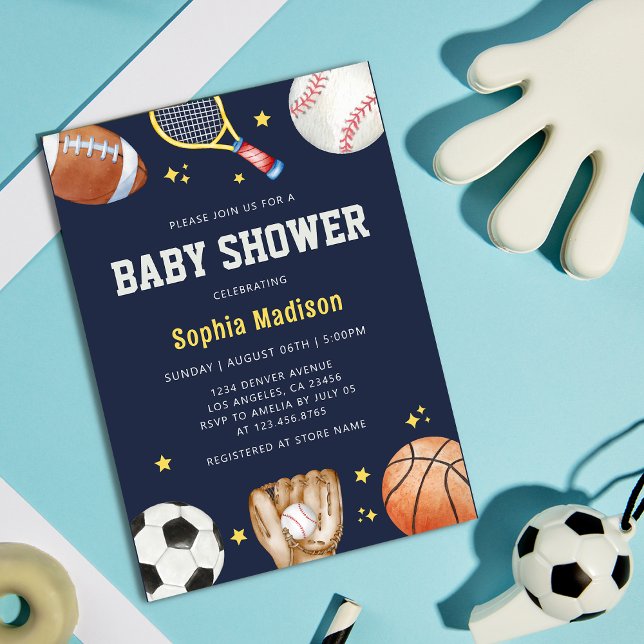 Navy Blue Sports Thema Kinderdusche Einladung (Von Creator hochgeladen)