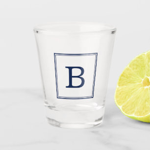 Navy Blue Square Frame Monogram Schnapsglas