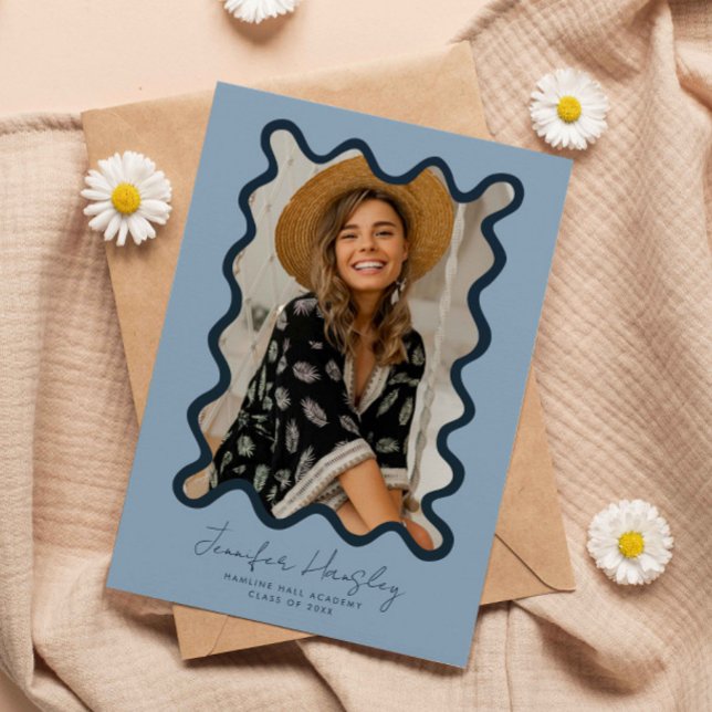 Navy Blue Squigggg Foto Frame Abschluss Ankündigung (Von Creator hochgeladen)