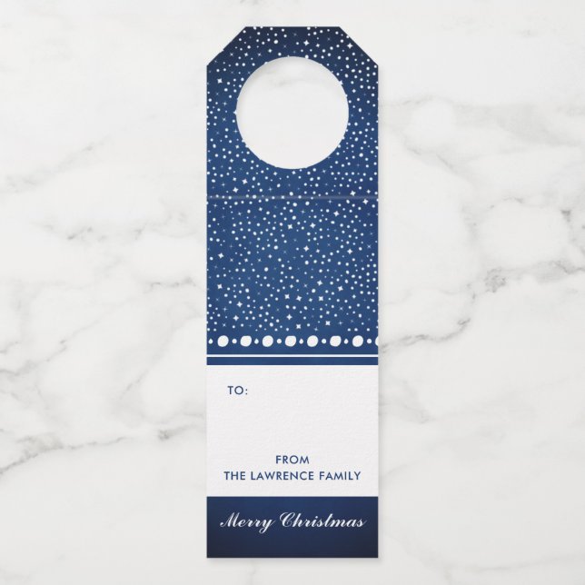 Navy Blue Star Personalisiert Weihnachtsgeschenk Flaschenanhänger (Vorderseite)