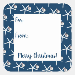 Navy Blue Starfish Weihnachtskleber Quadratischer Aufkleber