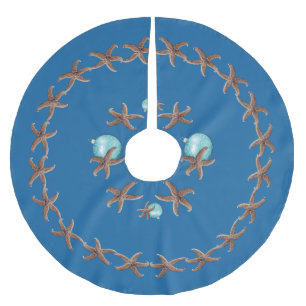 Navy Blue Starfish Wreath Weihnachtsbaumrock Polyester Weihnachtsbaumdecke