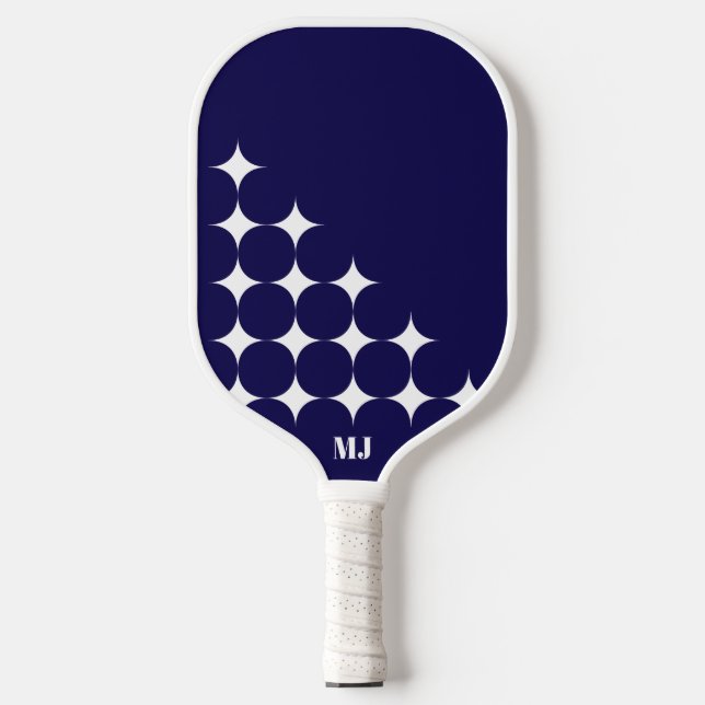 Navy Blue Stars Initials Moderner Stil Pickleball Schläger (Vorderseite)