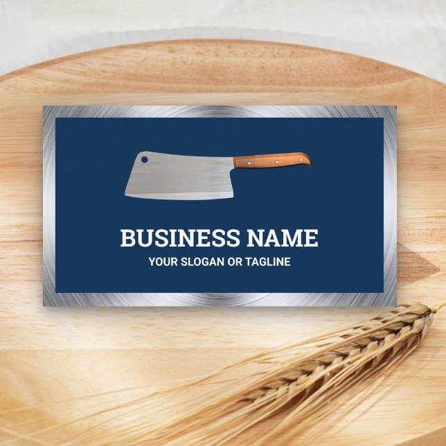 Navy Blue Steel Butcher Knife Meat Shop Visitenkarte (Von Creator hochgeladen)