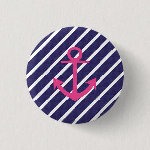 Navy Blue Streifen und Hot Pink Ankerdesign Button