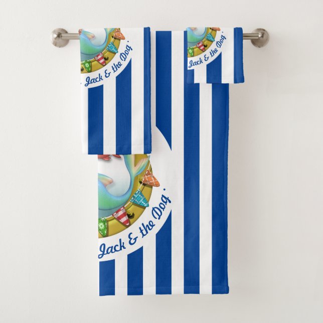 Navy Blue Striaid Porthole Summer Beach Badhandtuch Set (Insitu)