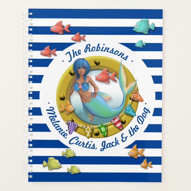 Navy Blue Strike Nautical Mermaid Beach Holiday Planer (Vorderseite)