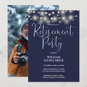 Navy Blue String Lights Foto Retirement Party Einladung