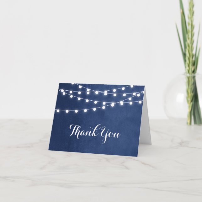 Navy Blue String Lights Hochzeit Danke Karte (Vorderseite)