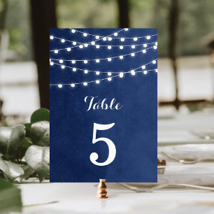 Navy Blue String Lights Hochzeiten Tischnummern