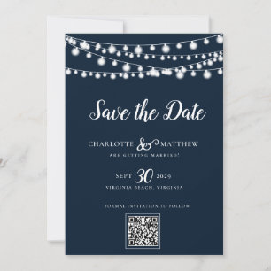 Navy Blue String Lights Modernes Skript Rette das Save The Date