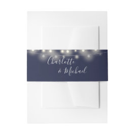 Navy Blue String Lights Signature Script Einladungsbanderole