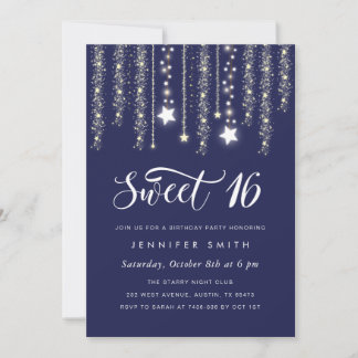 Navy Blue String Lights Sweet 16 Einladung
