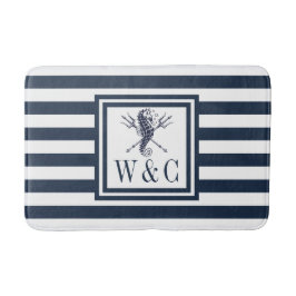 Navy Blue Strip Monogram Nautical Seepferd Bath m Badematte