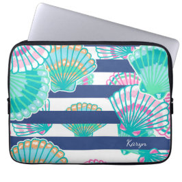 Navy Blue Stripe Seashell Laptopschutzhülle