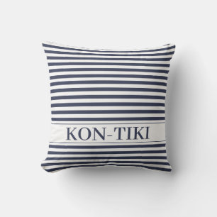 Navy Blue Striped Nautical Boat Name. Kissen