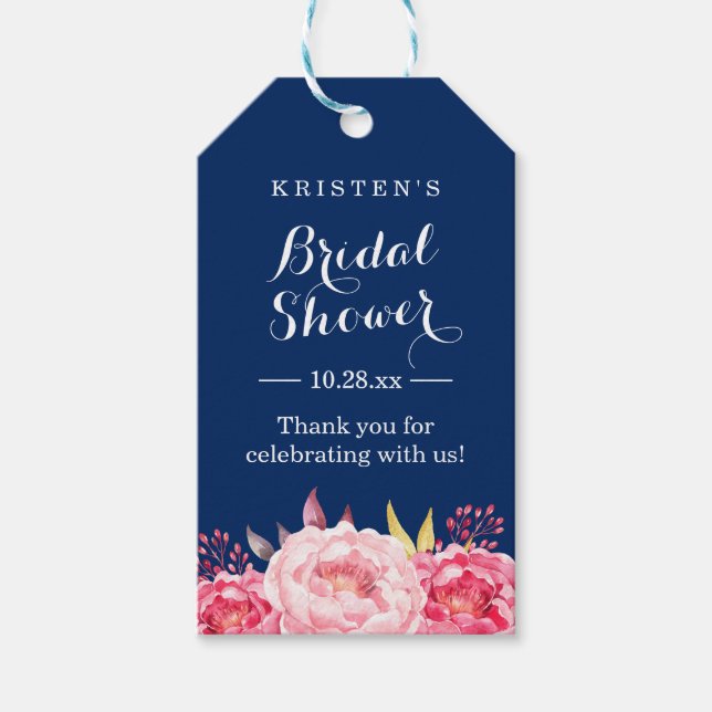 Navy Blue Stripes Floral Brautparty Vielen Dank Geschenkanhänger (Vorderseite)