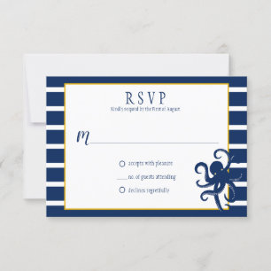 Navy Blue Stripes Gold Details Nautische UAWG   RSVP Karte