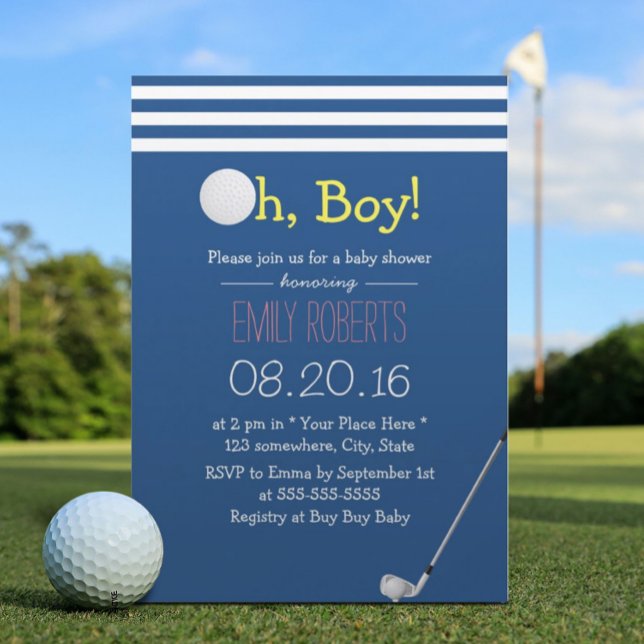 Navy Blue Stripes Golf Boy Baby Dusche Einladung (Von Creator hochgeladen)