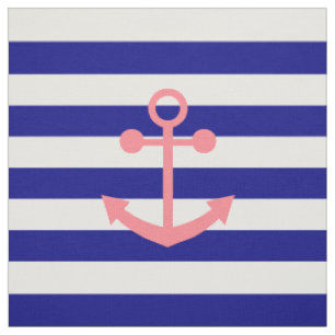Navy Blue Stripes und Blush Pink Nautical Anchor Stoff