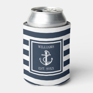 Navy Blue Striping Nautical Anchor Boat Familienna Dosenkühler