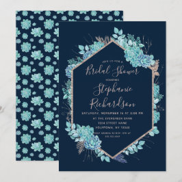 Navy Blue Succulents Bridal Dusche Einladung