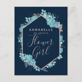 Navy Blue Succules werden Sie mein Blumenmädchen s Einladung