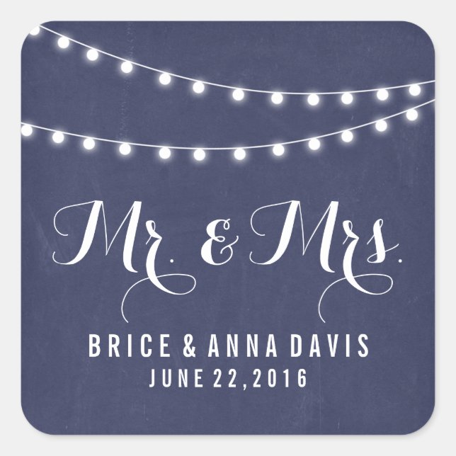 Navy Blue Summer String Light Wedding Stickers (Vorderseite)
