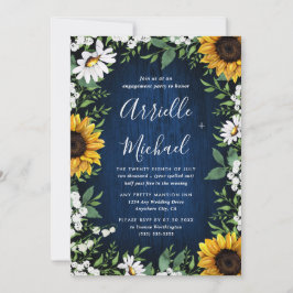 Navy Blue Sunflower Rustic Boho Engagement Party Einladung