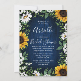 Navy Blue Sunflower Rustic Country Brautparty Einladung