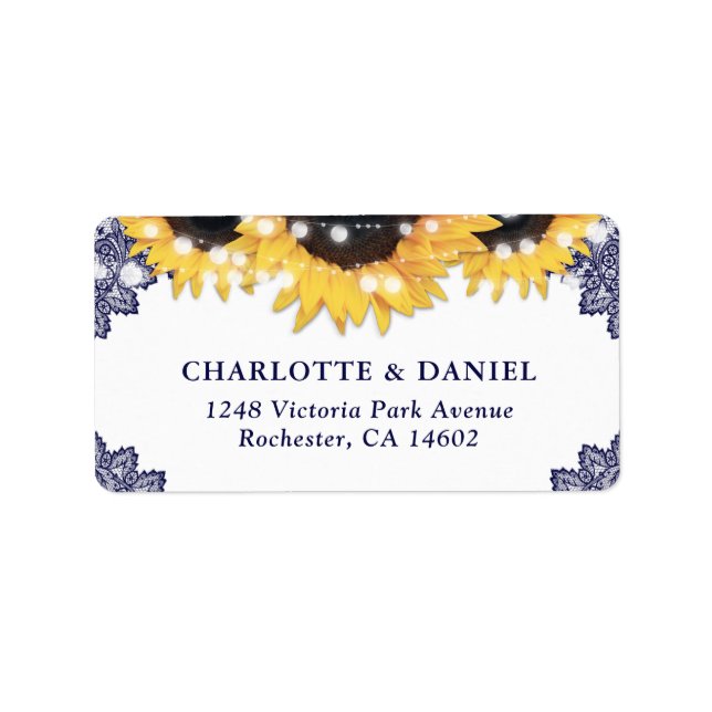 Navy Blue Sunflower Rustic Wedding Address Labels Adressaufkleber (Vorne)