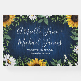 Navy Blue Sunflower Rustic Wedding Guest Book Gästebuch