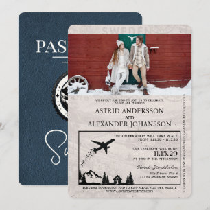 Navy Blue Sweden Passport Hochzeitseinladung Einladung