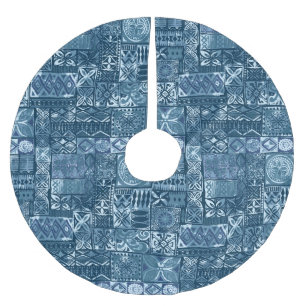 Navy Blue Tapa: Stammesstoff abstrakt Polyester Weihnachtsbaumdecke