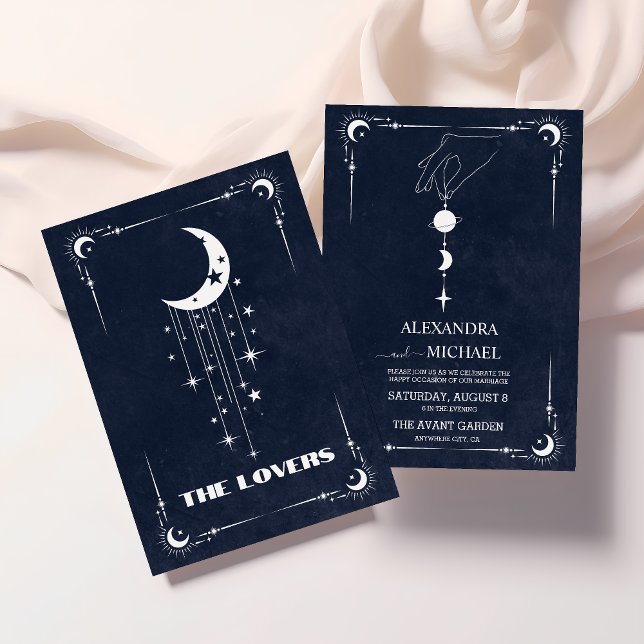 Navy Blue Tarot The Lovers Wedding Einladung (Von Creator hochgeladen)