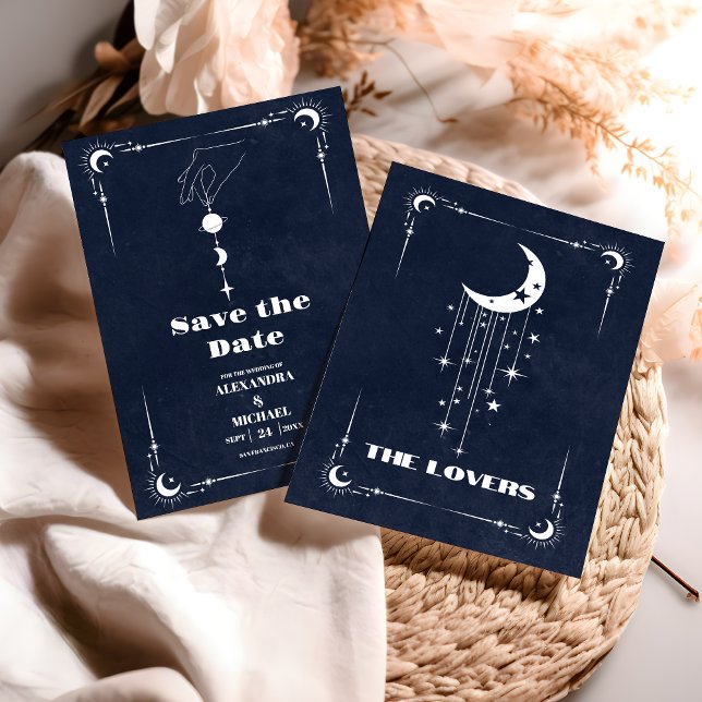 Navy Blue Tarot The Lovers Wedding Save The Date (Von Creator hochgeladen)