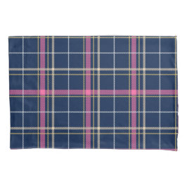 Navy Blue Tartan Kariert Pink White Yellow Lines Kissenbezug