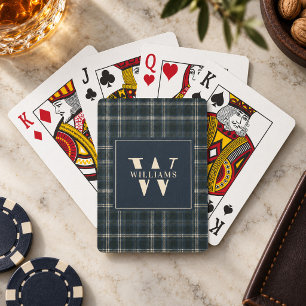 Navy Blue Tartan Karo Weihnachtsmonogramm Familie Spielkarten