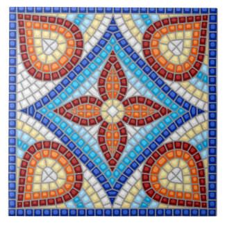 Navy Blue Teal White Red Marble Moroccan Mosaic  Fliese