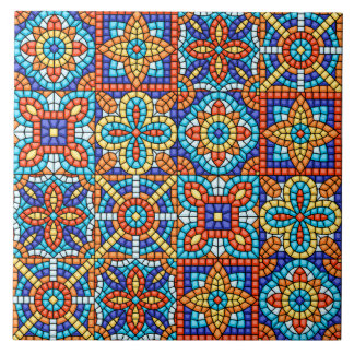 Navy Blue Teal White Red Marble Moroccan Mosaic  Fliese