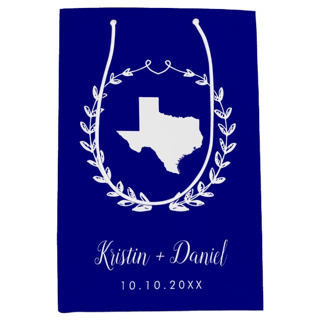 Navy Blue Texas Map Wedding Welcome Swag Mittlere Geschenktüte (Vorderseite)