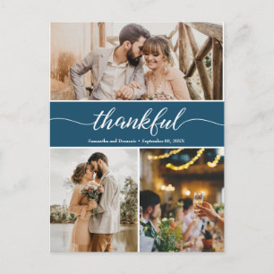 Navy Blue Thankful Wedding Foto Collage Postkarte