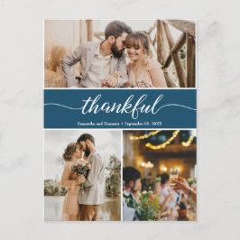 Navy Blue Thankful Wedding Foto Collage Postkarte